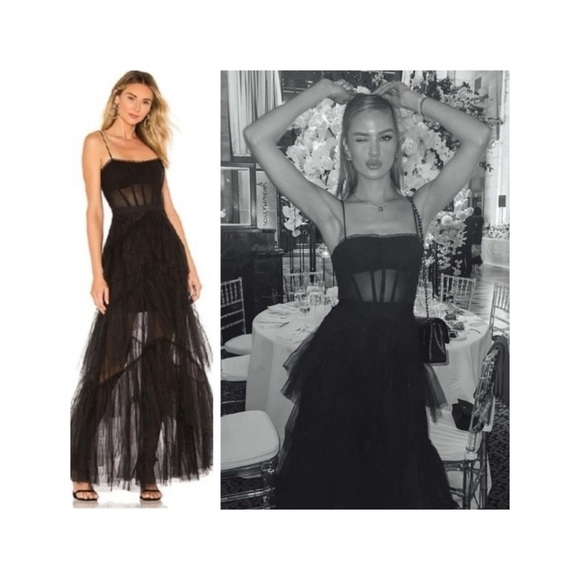 BCBGMaxAzria Black Corset Tulle Tiered Ruffle Formal Maxi Gown Size US 6 NWT - Picture 1 of 13